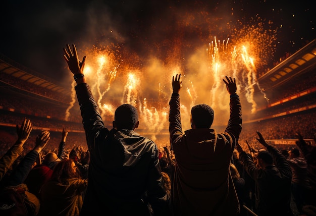 Two people standing in front of a crowd at a concert