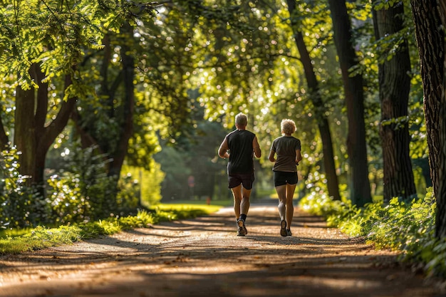 Two people in summer sports uniforms are running through the park