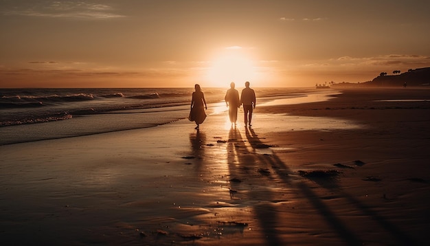 Two people walking on sand holding hands generated by AI