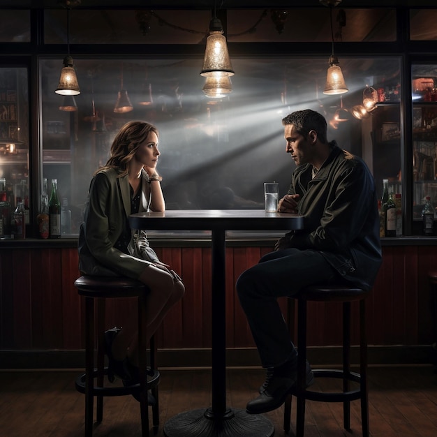 Two people a woman and a man sitting at a bar