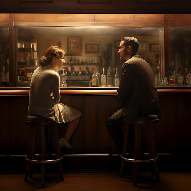 Two people a woman and a man sitting at a bar