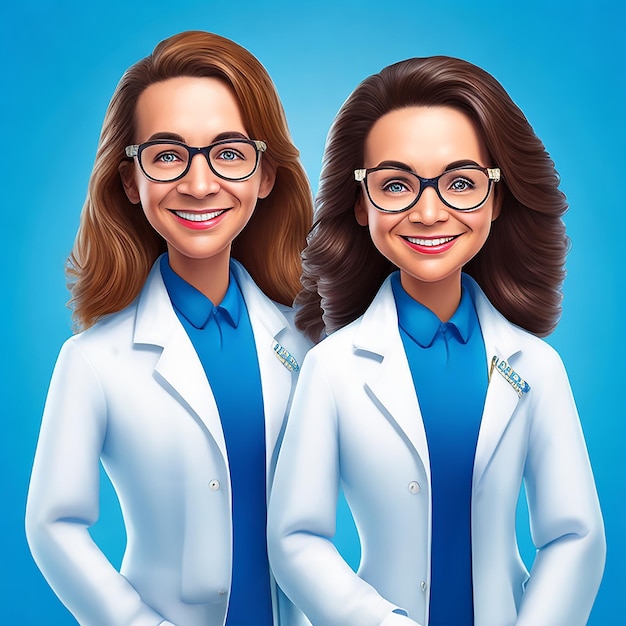 Two pharmacist friends in cartoon caricature style