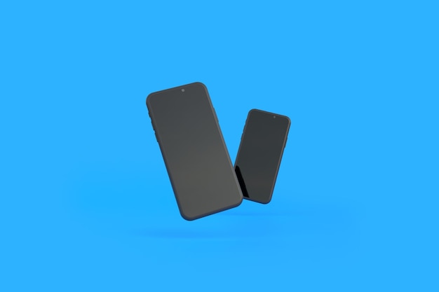 Two phones mockup are hovering on a blue background 3D render illustration