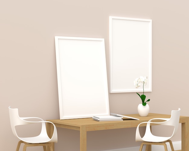 Two photo frame for mockup in modern living room, 3D render, 3D illustration