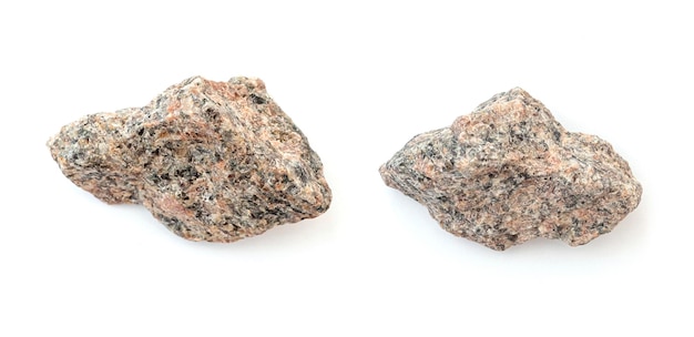 Two pieces of broken granite stones isolated on white