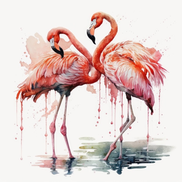 Two Pink Dancing Flamingo Illustration AI Generative