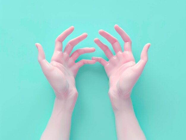 Photo two pink hands on pastel blue background