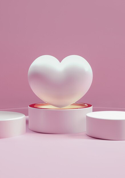 Two Pink podiums with white heart on pink background to show cosmetic products