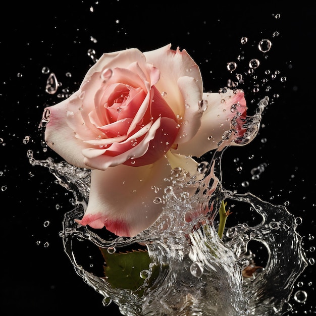 two pink roses are shown with bubbles in the water