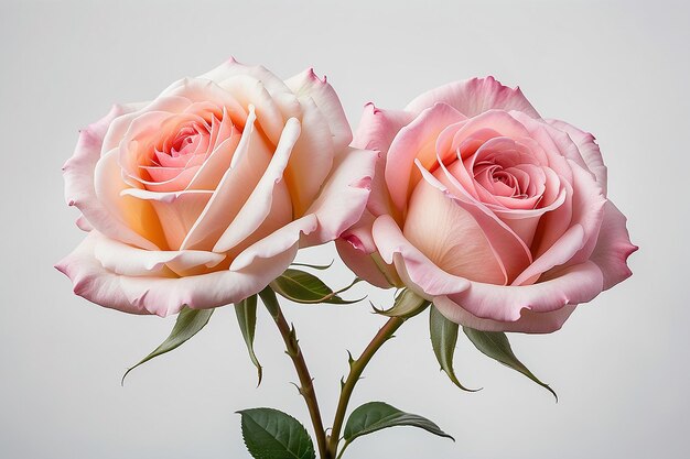 Две розовые розы на белом