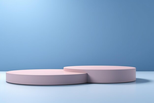 two pink round podiums on a blue background generative ai