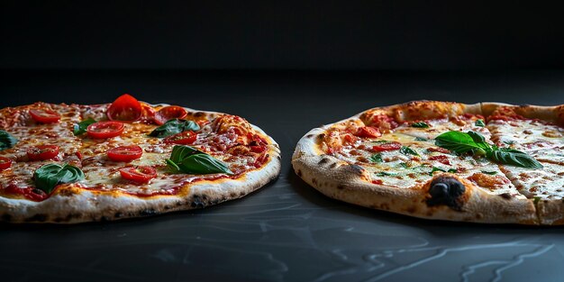 Photo two pizzas on white background