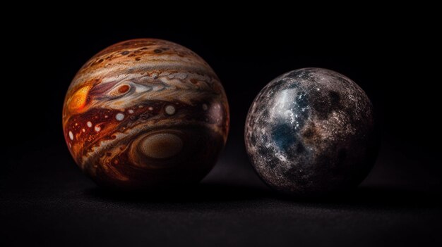 Two planets sit on a black background.