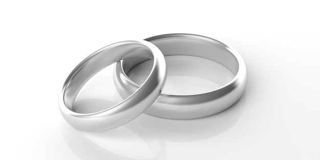 写真 白い背景の 3 d イラストを分離した 2 つのプラチナ リング結婚指輪