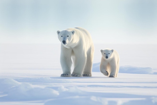 Two polar bears on ice with the word polar bears on them