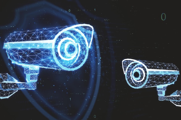 two polygonal security cctv camera hologram