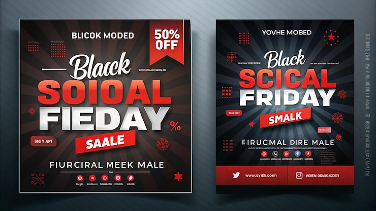 Photo two posters for black friday sale are displayed on a wall