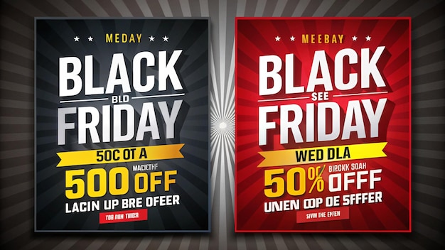 two posters for black friday sale are displayed on a wall