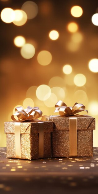 two present boxes on a gold background