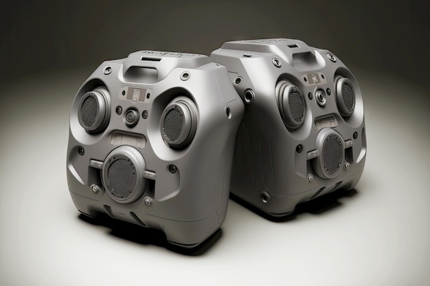 Two professional grey gamepads for playing games in virtual reality