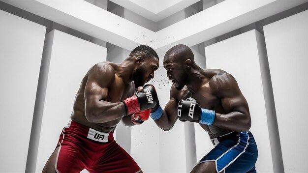 Two professional mma fighters boxing isolated on white studio