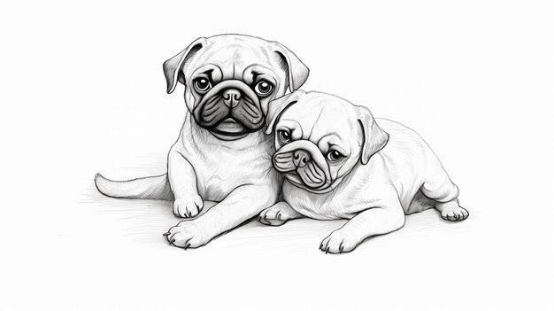 Photo two pug dogs laying on a white background