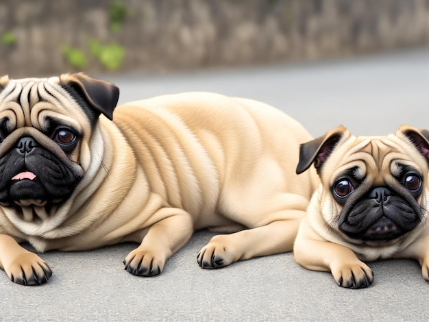 Photo two pugs are bored funny dog ai generated