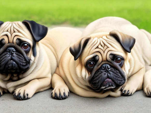 Photo two pugs are bored funny dog ai generated