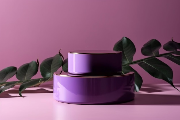 Two purple containers with a green leaf on the top.