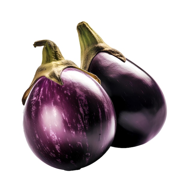 Two purple eggplants are on a white background.