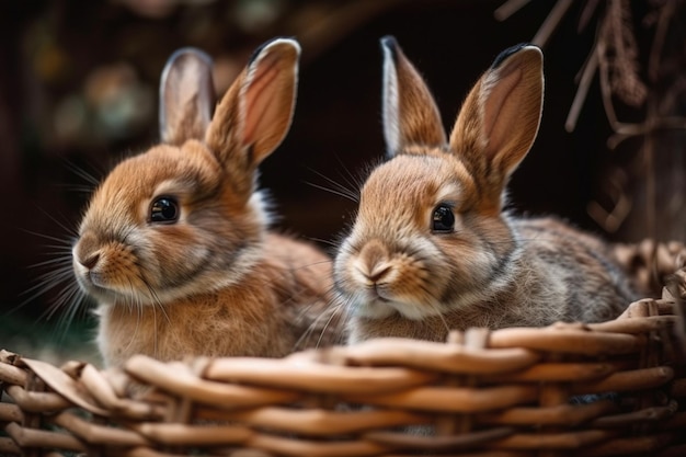 Two rabbits in a basket