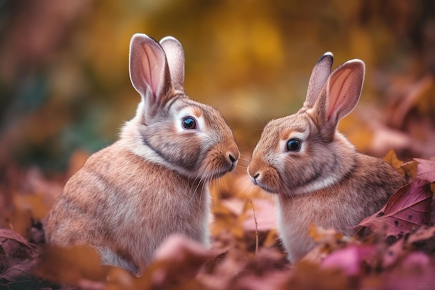 Two rabbits in a fall scene