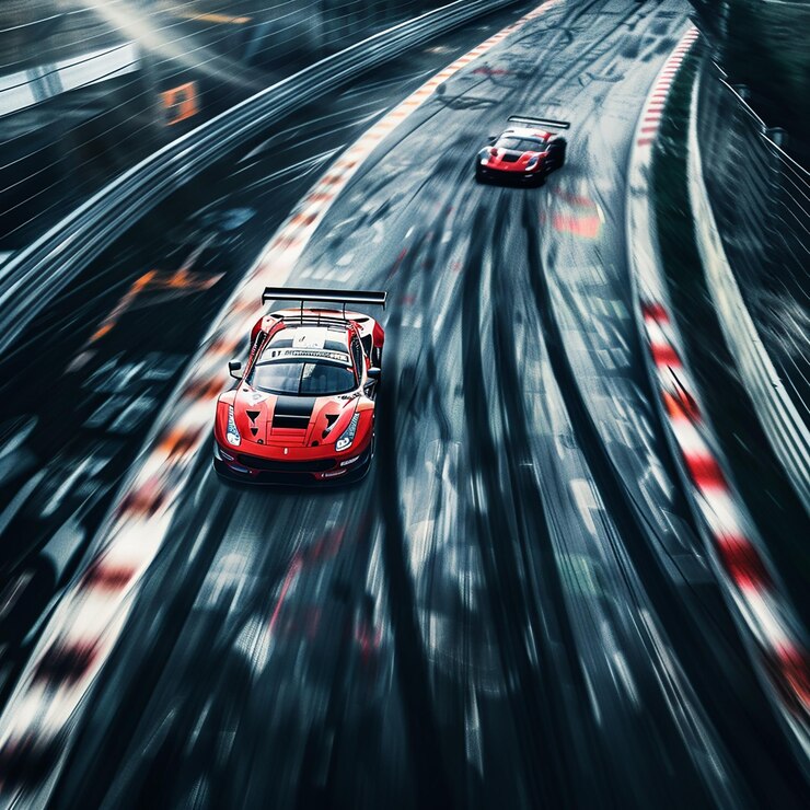Photo two race cars racing down a track with the number 7 on the side