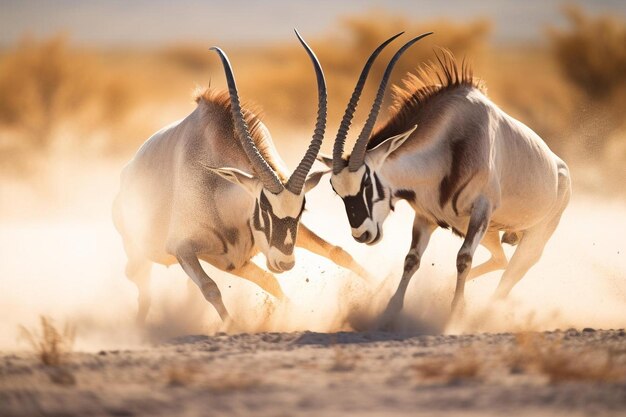 Photo two rams are fighting in the desert one of which is the only one that is called the wild animal