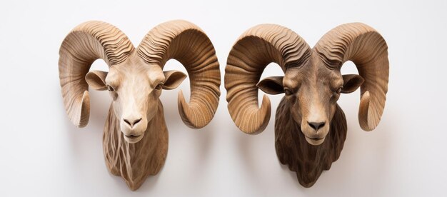 Two rams heads mounted on wall