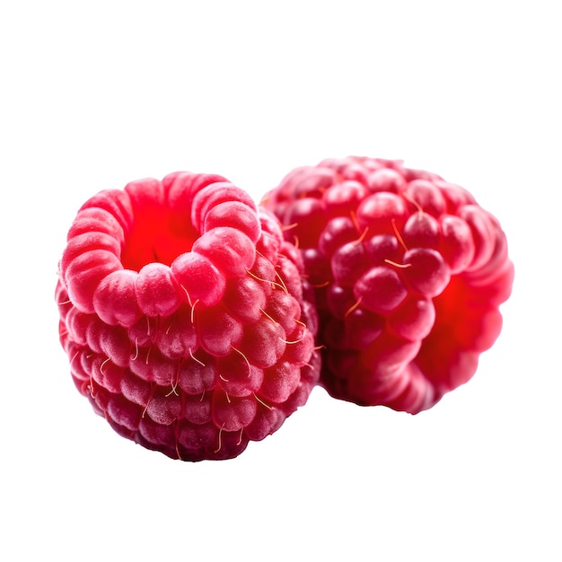 Two raspberries are in a white background