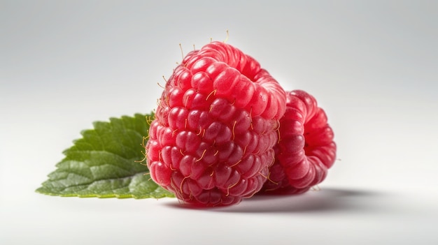 Two raspberries with one being cut off and the other being cut off.