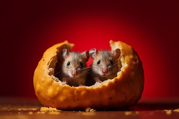 Two rats in a bread bagel