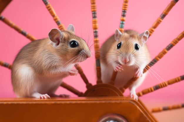 Two rats on a red background