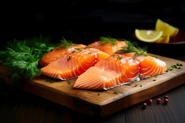 Two Raw Salmon Fillets on Cutting Board