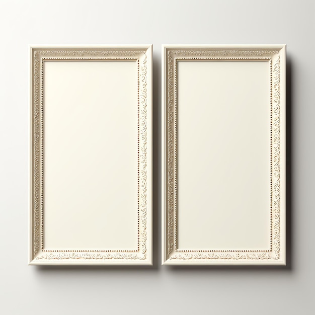 two rectangular white frames with a gold border