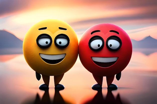 Two red balls with the words happy and happy on them.