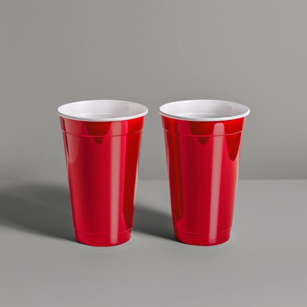 Photo two red cups on table