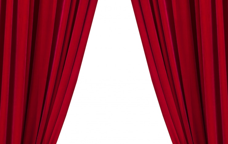 Photo two red curtains on the white background 