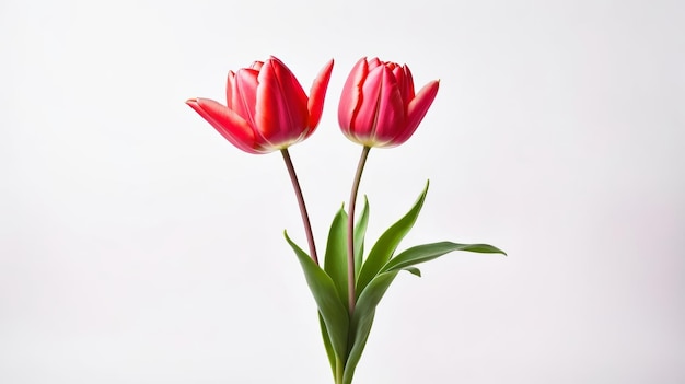 Two Red Flowers in a Vase on a Table