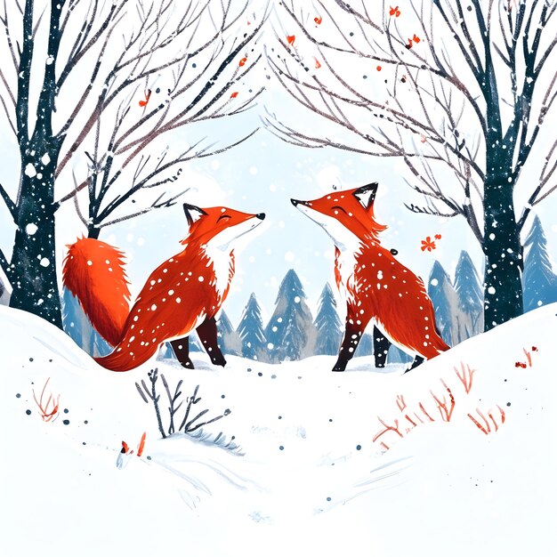 Photo two red foxes in snow