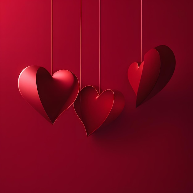 Photo two red hearts against red background