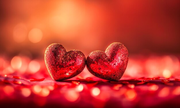 На розовом фоне изображены два красных сердца.