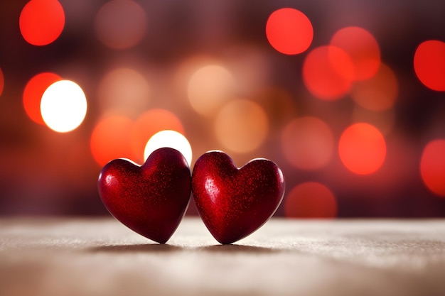 Two red hearts on bokeh background