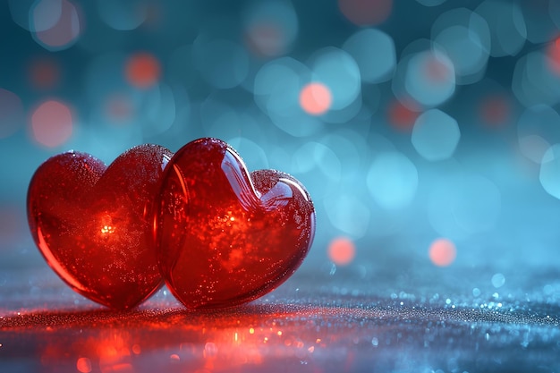 Two red hearts and bokeh